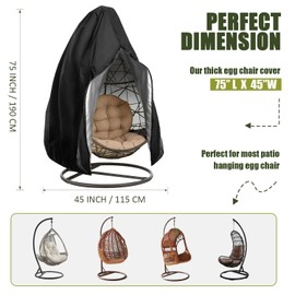 Egg Chair Cover Patio Hanging Chair Cover Outdoor Single Swing Egg Chair Cover Waterproof Anti-Dust with Zipper 210D Oxford Fabric Garden Lawn Chair Protection Furniture Accessories 190 x 115 cm