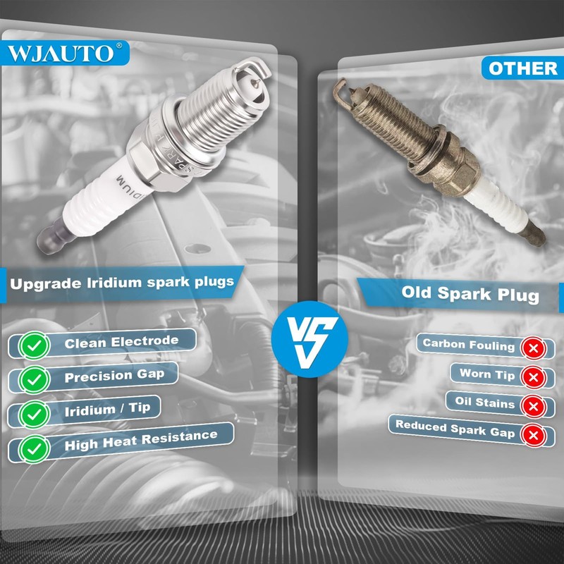 WJAUTO Iridium Spark Plugs 4 Pack, Pre-Gapped Sparkplugs OEM Replacement