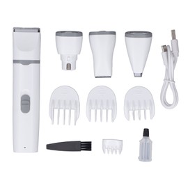 Pet Grooming Kit with 4 Different Blades USB Rechargeable Safe Multifunction Cordless Dog Clippers and Dog Paw Trimmer Kit Gray