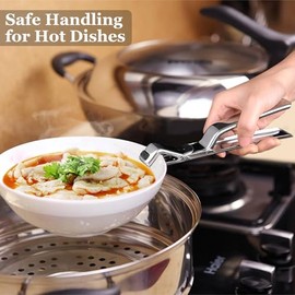 Pinzas de agarre para placa caliente de acero inoxidable - Pinzas multiusos anti-quemaduras para microondas, horno, freidora de aire, vaporera, ollas 
