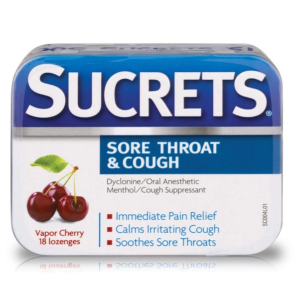 Sucrets Sore Throat Lozenges, Wild Cherry Flavor, 18 Count