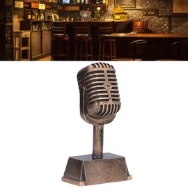 Joyzan Microphone Trophy, Gold Microphones Karaoke Trophies Music Ornament Fake Vintage Prop Model Mic Speech Contest Trophy with Stand Tabletop Decoration for Singing Competitions Speaking Party
