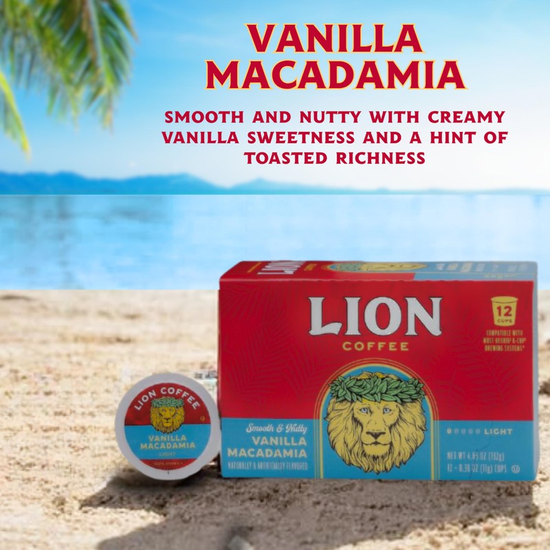 Lion Coffee Vanilla Macadamia Flavored Medium Roast Coffee Pods -