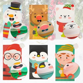 Uptotop Christmas Candy Bags, 24 Pack 2D Christmas Treat Bags with 6 Assorted Designs, Xmas Kraft Paper Bags for Holiday Cookie Candy Party Favor Supplies Decor