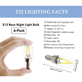 T22 LED Light Bulbs E12 Base, Salt Lamp Bulb with 150LM LED Replacement Bulbs Equivalent 15W Incandescent Bulbs for Night Light Himalayan Lava Lamp (6000K Daylight)