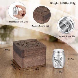SOITIS Wooden Gift Box for Ashes, Small Urns for Human Ashes Keepsake, 1.57 Inches Stainless Steel Mini Urns for Ash, Cremation Urns for Women Men, Funeral Burial Holder