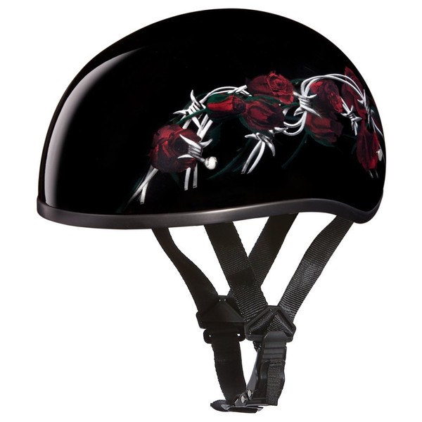 Daytona HELMETS Motorcycle Half Helmet Skull Cap- Barbed Roses 100% DOT Approved