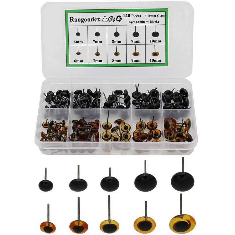 140Pcs Needle Felting Eyes 6-10mm Mini Glass Amber with Black
