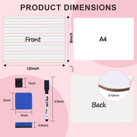 Set of 24 Dry Erase Boards, Double Sided Small Whiteboards with Lines for Kids, Students, Teacher & Classroom Pack, 9"x12" Mini Individual White Boards Lined for Writing with 24 Markers, 24 Erasers