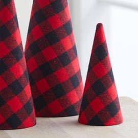 Set of 3 Velvet Cones, Valentines, Wedding Centerpiece, Modern Christmas Decor, Holiday Entryway, Rustic Winter Home, Farmhouse Home Decorations, Tree Figurines (Red Plaid)