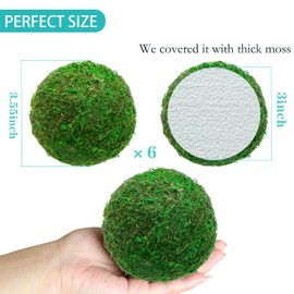 GARNETIN Natural Green Moss Decorative Ball,Handmade (3.5"-Set of 6)