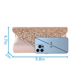 Queena Womens Shiny Sequins Evening Clutch Envelope Handbag Chain Purse for Wedding Party Prom Gift for Mom Wife Girlfriend Pink, Pink