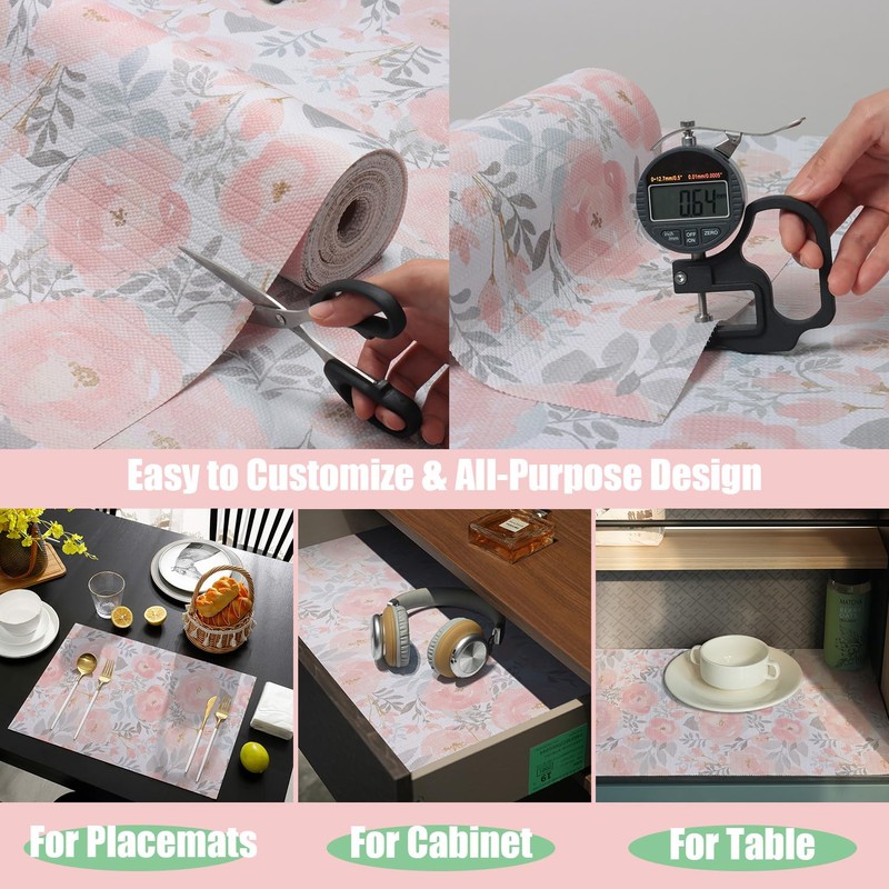 Amiitay Peony Shelf and Drawer Liner for Kitchen,Non-Adhesive and Strong