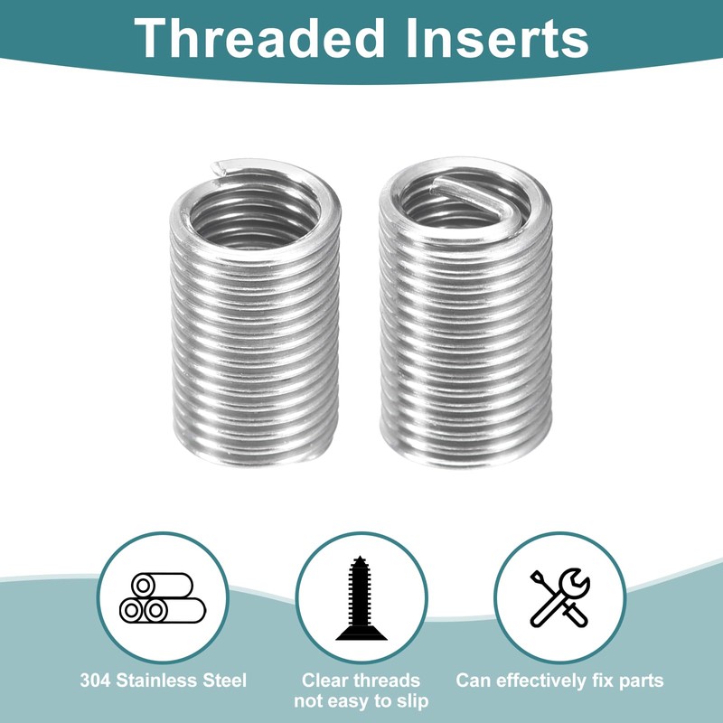 sourcing map 30Pcs Helical Threaded Inserts, M5-0.8x3D 304 Stainless Steel