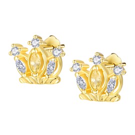 TANGPOET 24K Gold Plated Crown Earrings 925 Sterling Silver Enchanted Earrings for Women, Great Gift for Her