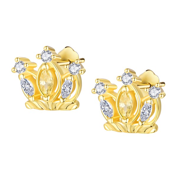 TANGPOET 24K Gold Plated Crown Earrings 925 Sterling Silver Enchanted