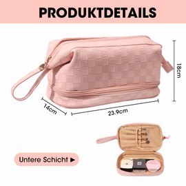 Travel Cosmetic Bag Cosmetic Bag Travel Makeup Bag with Large Capacity PU Leather Portable Waterproof Makeup Bag Toiletry Bag Organiser for Toiletries, C-pink