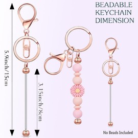 Sugiury 6 Pcs Beadable Keychain Bars Bulk for Beads DIY Blank Keychain Metal Beaded Keychain for Bead Keychain Making Kit Crafts Gift Rose Gold