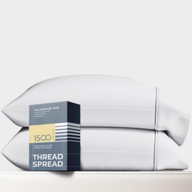 Thread Spread 100% Egyptian Cotton Pillow Cases Standard/Queen Size Set of 2 - Luxury 1500 Thread Count Sateen White Pillow Cases, Silky Soft Cotton Pillowcases Fits Standard & Queen Size Pillows