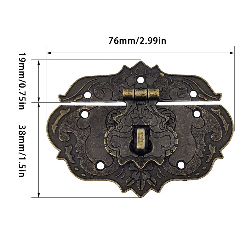 Padlock Latch Hasp Buckle Latch, Embossing Decorative Brass Hasp Clasp