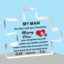 QMVMV Boyfriend Husband Gifts Birthday Anniversary Valentines Puzzle-Shaped Acrylic Plaque Gifts for Him Wedding Long Distance Relationship Stocking Stuffer Gifts for Hubby Fiance Groom