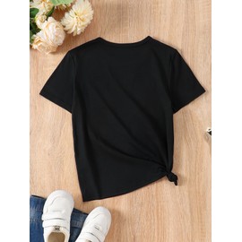 SOLY HUX Graphic Tees for Girl Floral Print Short Sleeve Round Neck T Shirts Tops Black Graphic 9Y