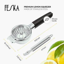 FESKA Lemon Squeezer - Premium Citrus Juicer - Lime Squeezer for Seedless Juicing - Stainless Steel Hand Juicer 2 pcs - Easy to Wash Lemon Press