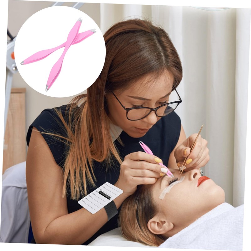 FOMIYES 2pcs Eyebrow Tweezers Double Ends Stainless Steel Tweezers Makeup