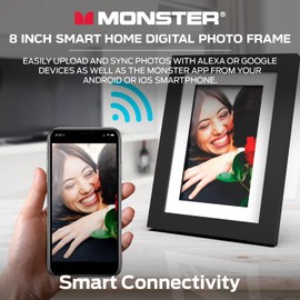 Monster Smart Home 8-inch Digital Picture Frame with 16GB of Photo Storage, 1280p Electronic Picture Frame Display – Ideal Digital Photo Album