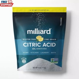 100% Pure Milliard Citric Acid Fine 100% Pure Food Grade NON-GMO Project VERIFIED, 4 oz