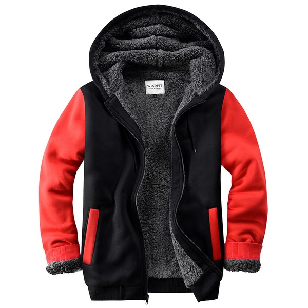 WINDFIT Men's Sherpa Full Zip Heavyweight Jacket Fleece Hooded Sweatshirt