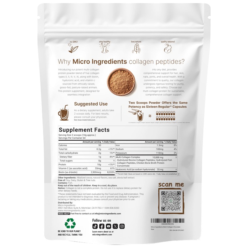 Micro Ingredients Multi Collagen Peptides Powder, 2lb | Type I,