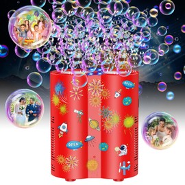Panamalar Fireworks Bubble Machine, Automatic Bubble Blower 20000+ Bubbles per Minute for Kids, 26 Holes Bubble Machine Maker with Lights/240ml Solution/DIY Sticker for Outdoor Party Wedding Garden
