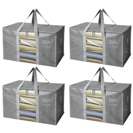 BALEINE 4-Pack Oversized Moving Bags with Reinforced Handles, Heavy-Duty Storage Tote for Clothes, Moving Supplies (Grey with Window, 4 Pack)