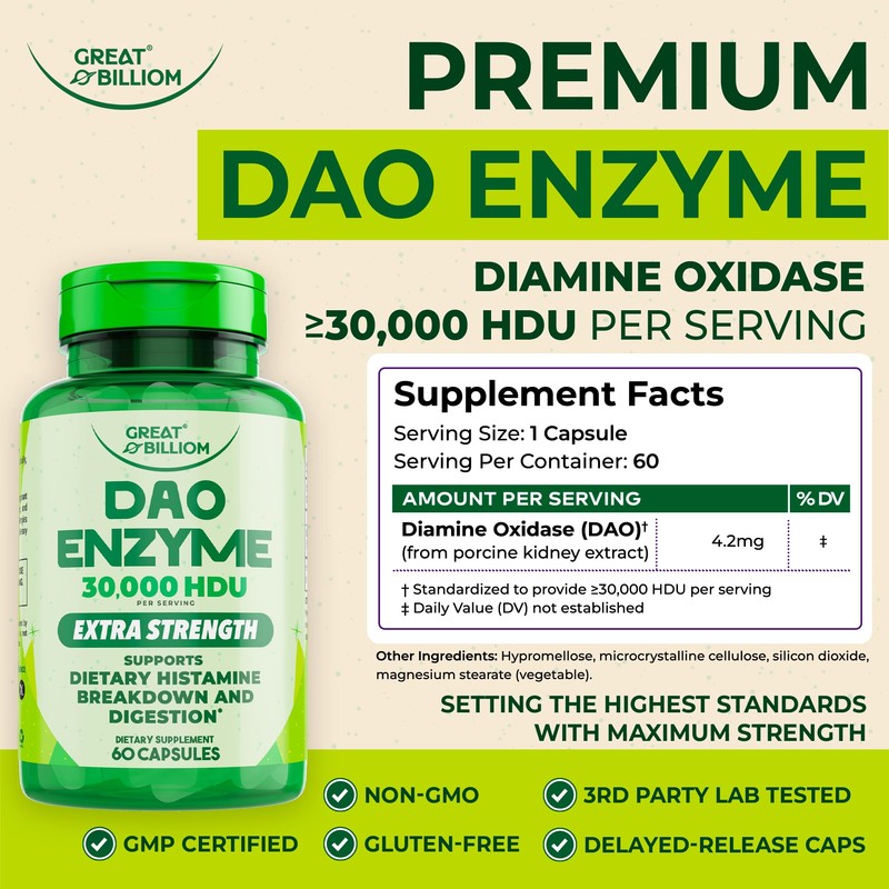 DAO Enzyme Supplement Diamine Oxidase Histamine, 60 Capsules