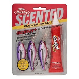 Berkley Scented Flicker Shad Pro 3 Pack Fishing Lure, Slick Purple Candy, 5/16 oz, 2.75in | 7 cm, Size, Profile and Dive Depth Imitates Real Shad, Equipped with Fusion19 Hook
