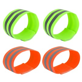 X AUTOHAUX 4pcs Reflective Bands for Arm Reflective Armbands High Visibility Night Cycling Riding Reflector Tape Straps Bracelet Green Orange