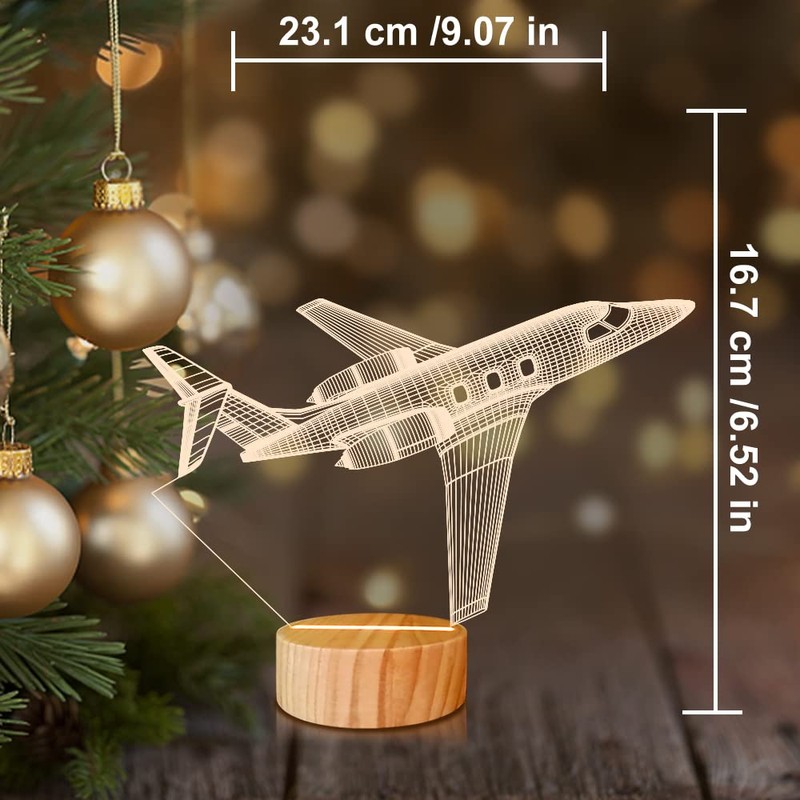 Airplane Night Light 3D Illusion Lamp,Soft Warm Colors Wood Table