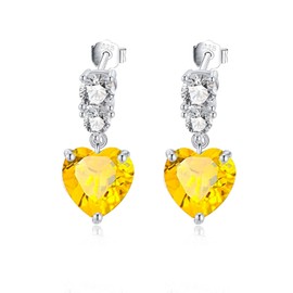 LOCIBLO November Birthstone Dangle Earrings for Women 925 Sterling Silver White Gold Love Heart Pendant Synthetic Citrine Yellow Topaz Stud Earrings Jewellery for Her