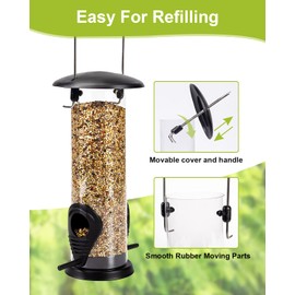 ALaPon Bird Feeder with 2 Feeding Stands, All-Year Use Bird Feeder with 21.5 cm Solid Transparent Tube Hanging Feeder Bird Feeder for Birds Garden