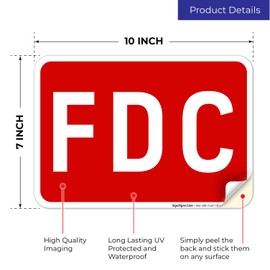 FDC Sign, Red Background, 10x7 Inches, 4 Mil Vinyl Decal Stickers Weather Resistant UV Protected, Made in USA