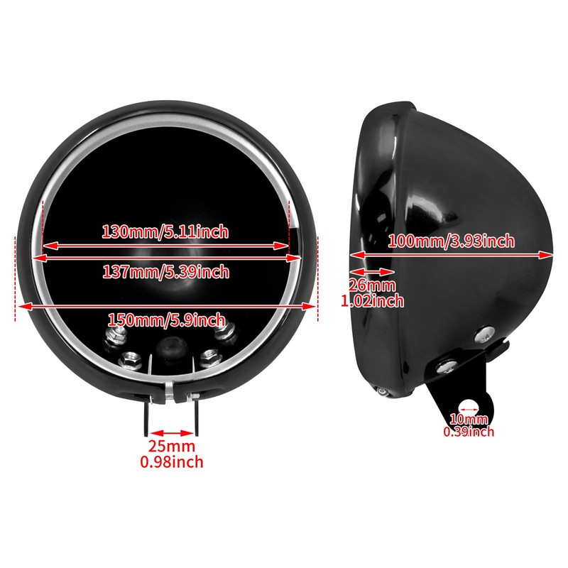 HDBUBALUS Black Motorcycle 5.75" Black Headlight Cover Housing Holder Bucket