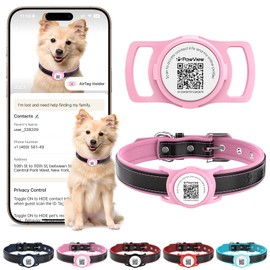 PawView Leather Padded Dog Collar & Smart AirTag Holder- Soft & Comfortable for Small, Medium, & Large Breeds - Durable (M, 35.5-51cm, Pink & Pink)