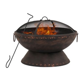 26 Inch Outdoor Fire Pit, Portable Fire Pit with Smoke-Reducing Bowl Design, Wood Burning Fire Pits for Outside with Fire Poker, Lid & Log Grate