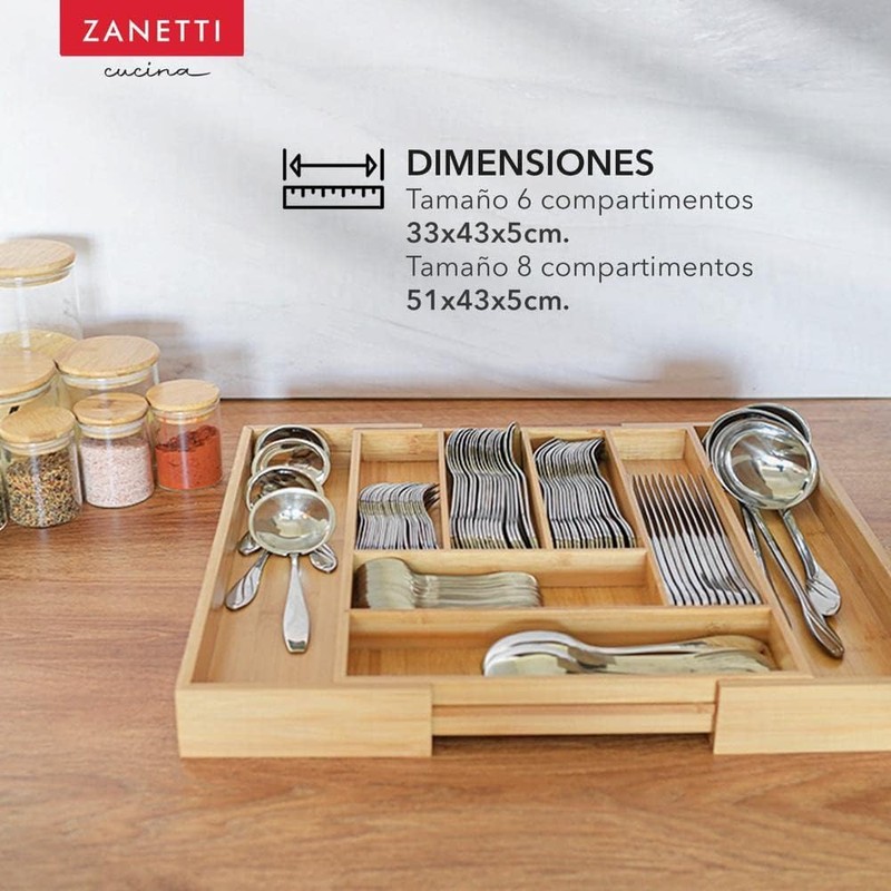 Zanetti - Bandeja para Cubiertos Expandible - 8 compartimentos -