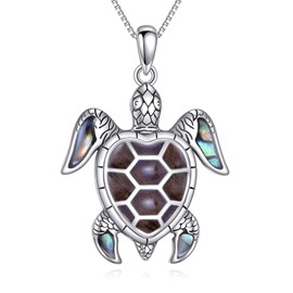 AXELUNA Sea Turtle Necklace Sterling Silver Abalone Shell Turtle Pendant Necklaces Jewelry for Women