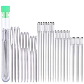 6 Sizes Leather Needle Set, 39 Pieces Large Eye Needles Hand Sewing Needles, Lace and Blunt Leather Sewing Needles with 2 Needle Bottles for Hand Sewing Leather Sewing