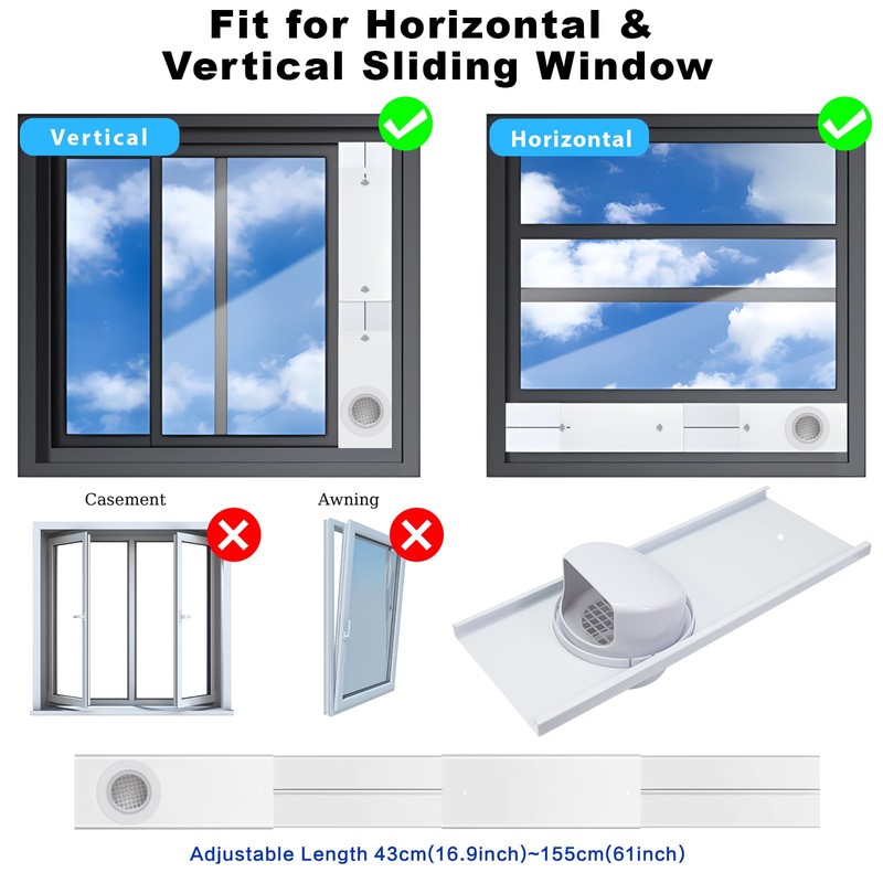 Dryer Window Vent Kit for 4 Inch Ducting, Adjustable Window