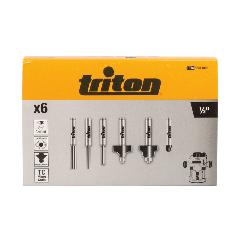 Triton 1/2" Router Starter Kit 6pce, Silver, 414040