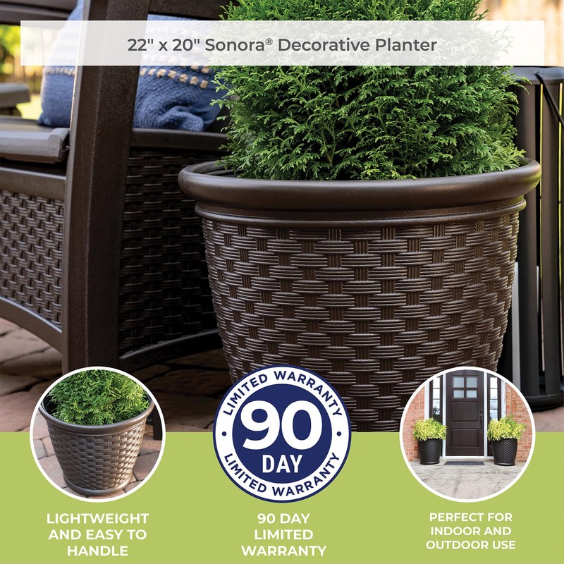 Suncast Sonora 22 Inch Plastic Wicker Indoor or Outdoor Decorative